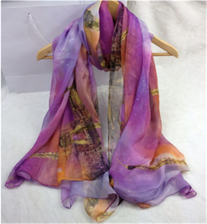 柔曼絲巴黎鐵塔系列仿真絲圍巾紫色 柔曼絲巴黎鐵塔系列仿真絲圍巾紫色