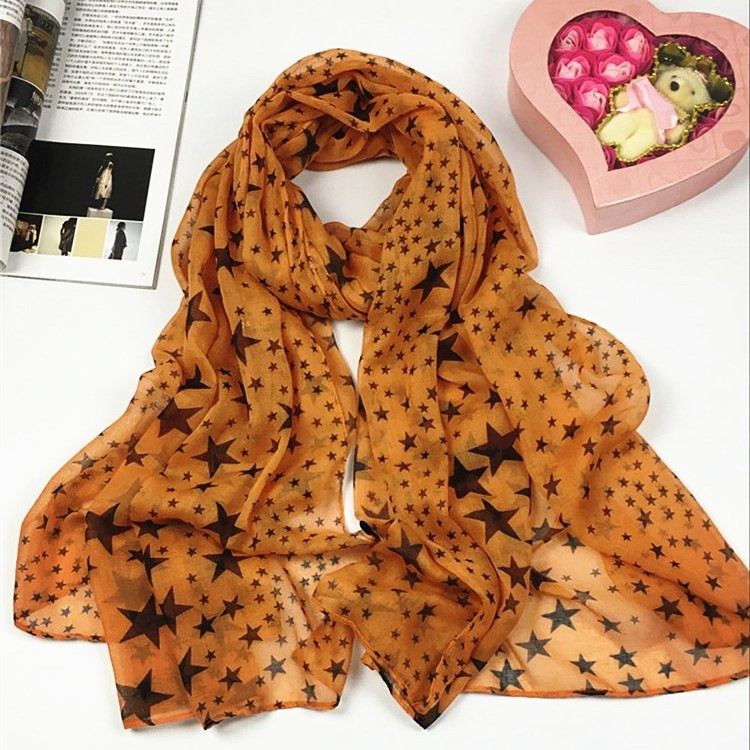 新款滿天星巴厘紗圍巾橘黃 新款滿天星巴厘紗圍巾橘黃