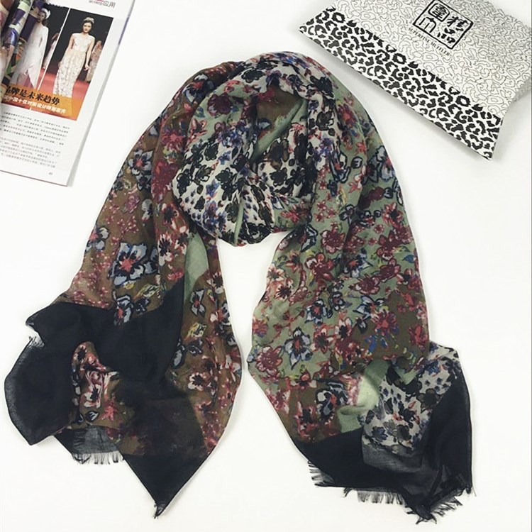 秋冬款碎花巴厘紗圍巾綠色 秋冬款碎花巴厘紗圍巾綠色