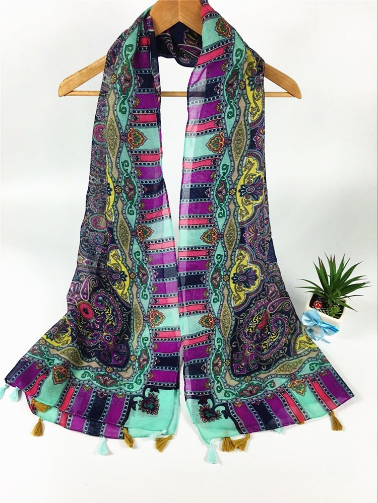 復古風掛須巴厘紗圍巾紫色 復古風掛須巴厘紗圍巾紫色