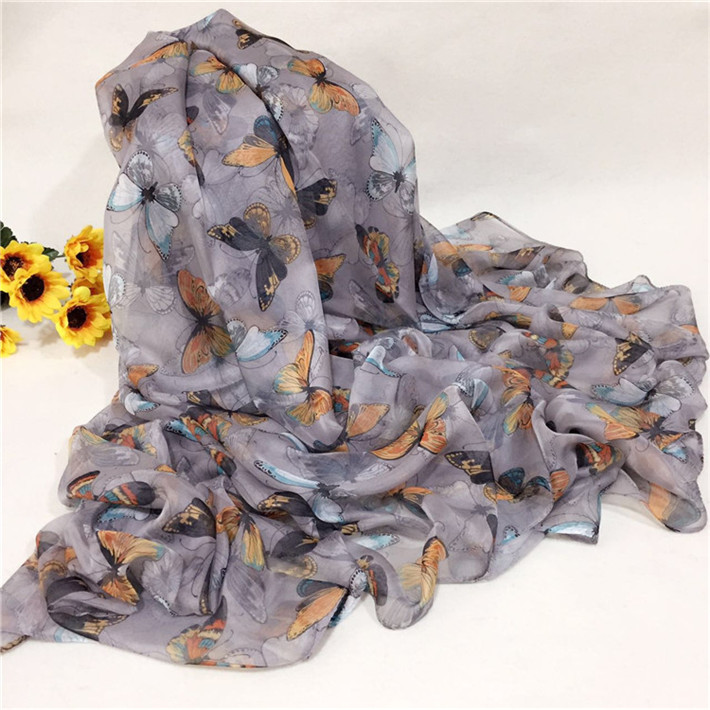 新款秋冬系列蝴蝶翩翩圍巾巴厘紗灰色 新款秋冬系列蝴蝶翩翩圍巾巴厘紗灰色